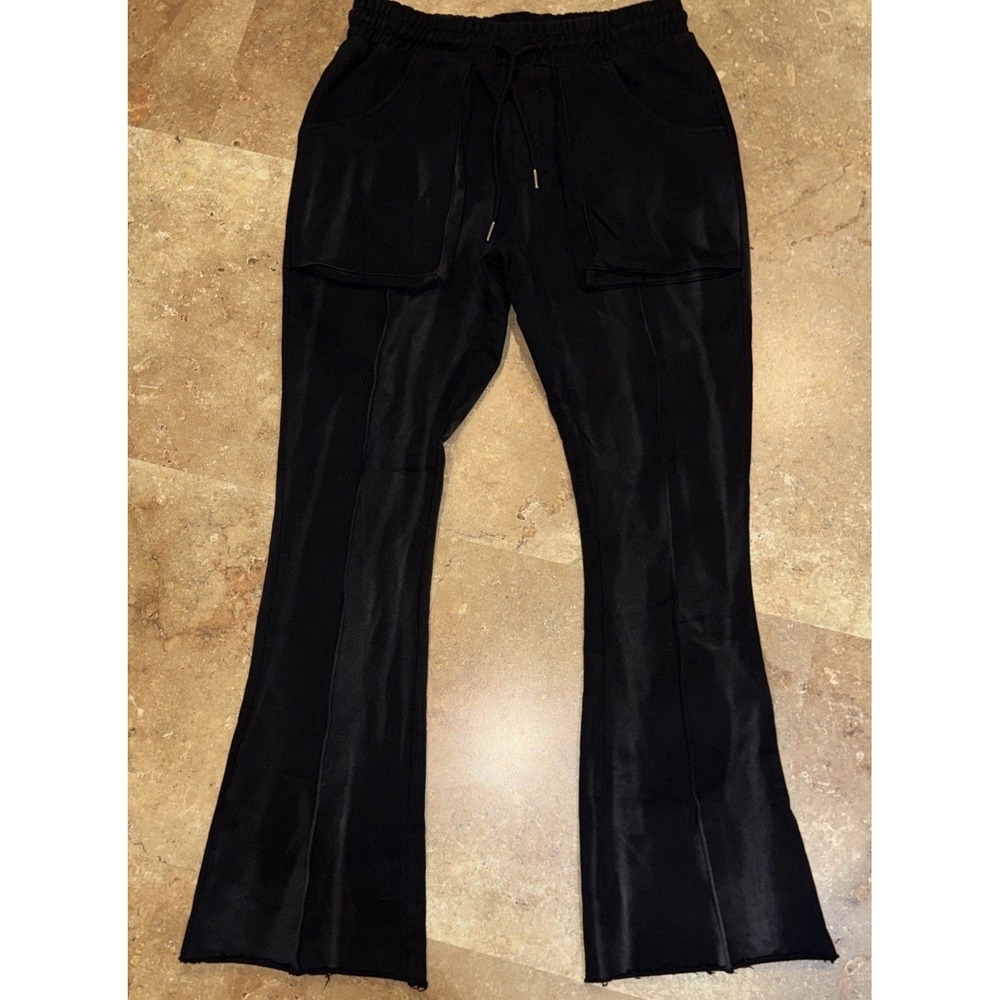 NWT Hollywood Hunna HWLD Black Sweat Pants M/L Streetwear Thick Ruff Hem 32x32